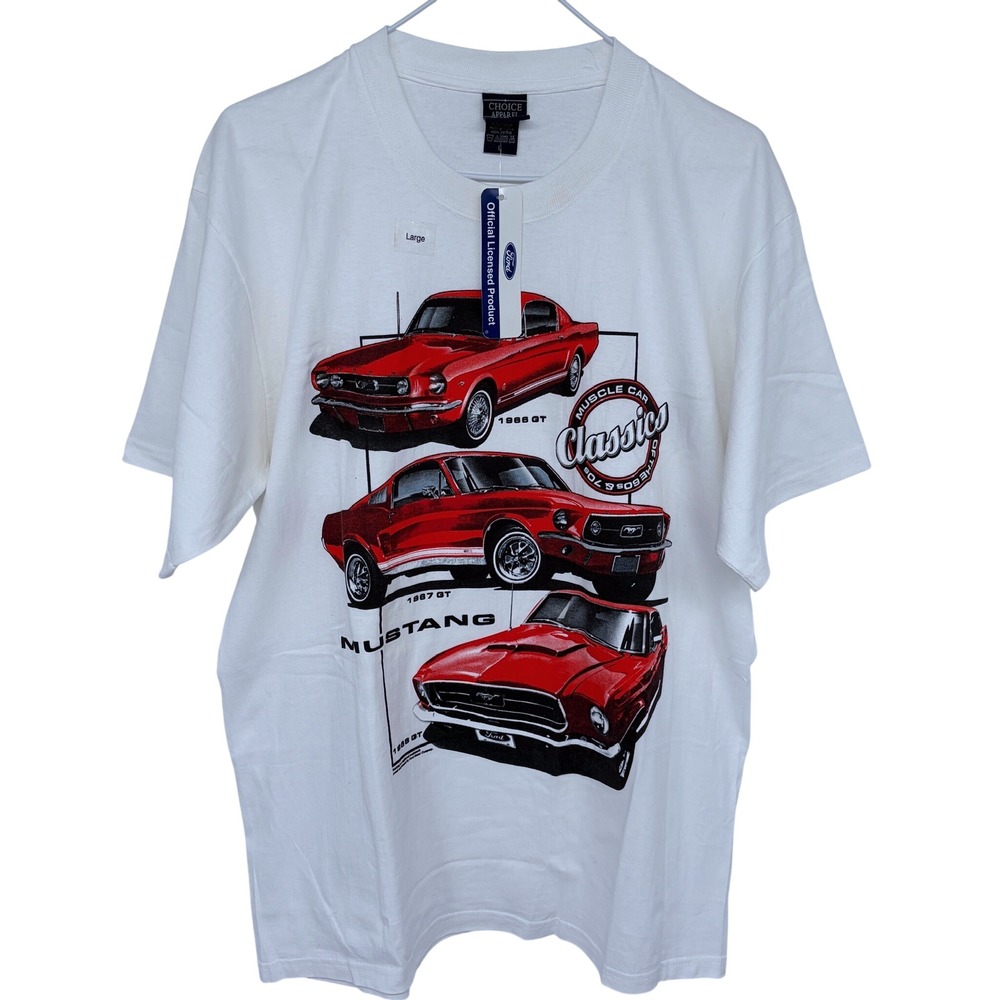 NEW Vintage Ford GT Mustang Promo Graphic T Shirt Large White Red Choice Apparel